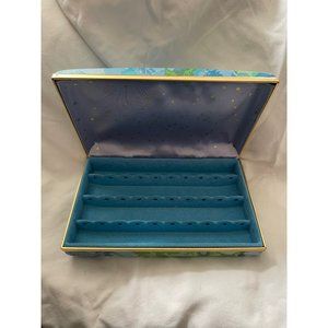 Antique/Vintage Blue/Green Floral Hard Jewelry Earring Case